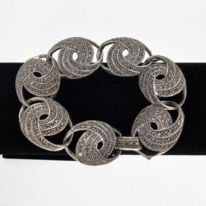 Judith Jack Vintage Marcasite and Sterling Silver Swirl Link Bracelet Art Deco